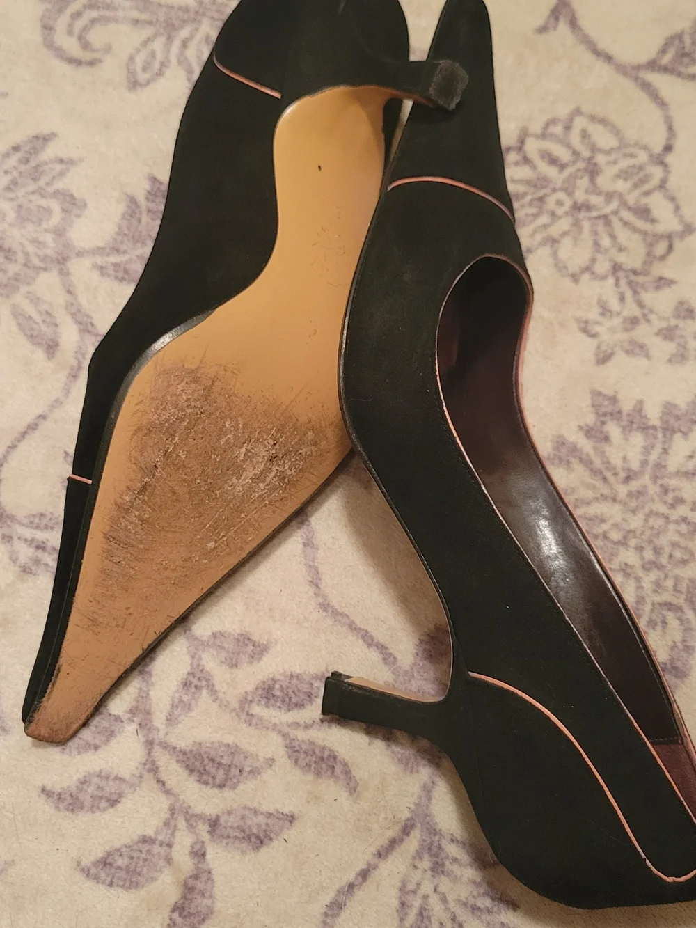 Elian Black Pointed Toe Pumps with Pink Trim